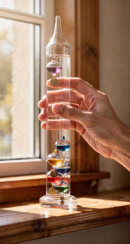 Termómetro de Galileo de cristal con 6 esferas, 18-28 °C: fotograma de nuestro vídeo