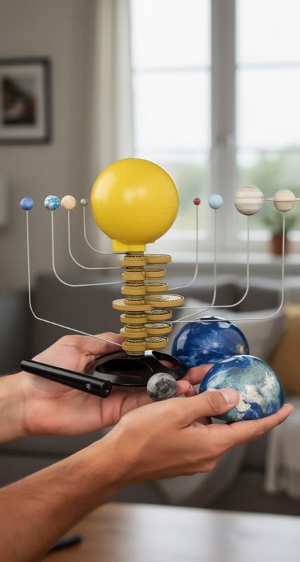 Maqueta del sistema solar con planetas giratorios: fotograma de nuestro vídeo