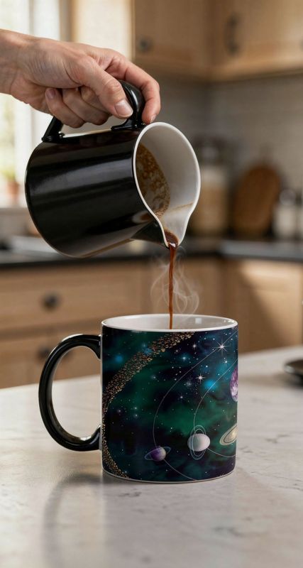 Taza mágica del sistema solar que cambia de color con el calor: fotograma de nuestro vídeo