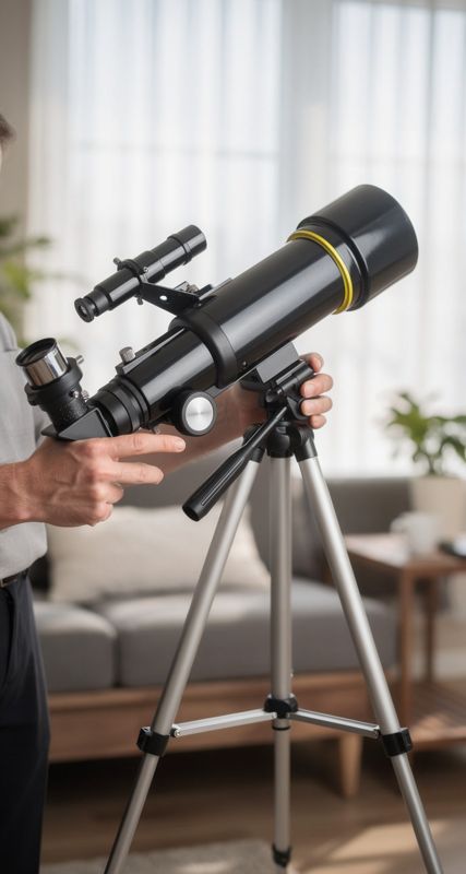 Telescopio refractor de iniciación 70 mm con trípode y buscador: fotograma de nuestro vídeo